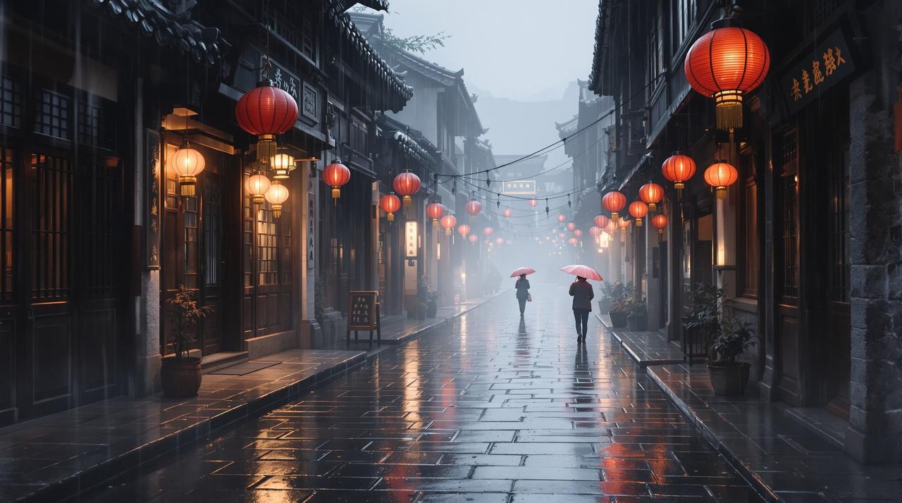 古镇雨巷：青石板上的记忆